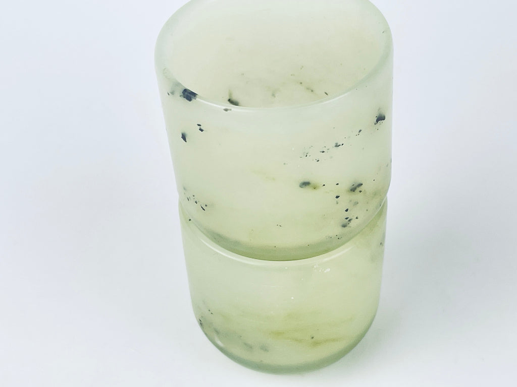 Product image for 'vintage antique chinese white jade stone wine tea cups set of two 2' (view d1412d)