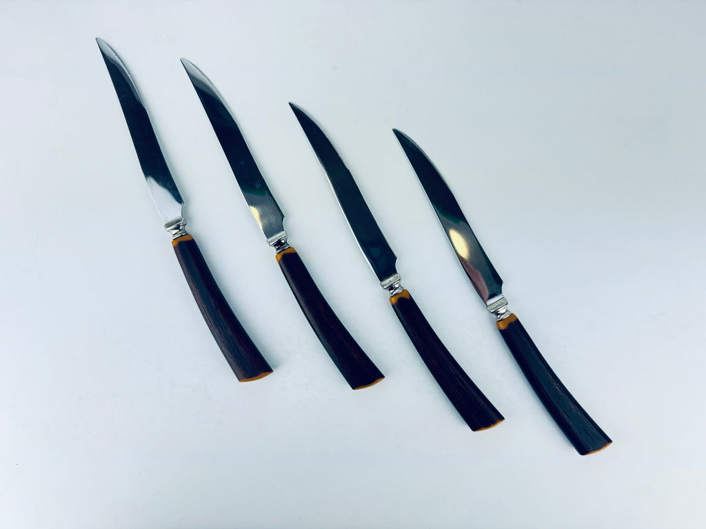 Product image for 'vintage glo hill serrated stainless steel faux wood knife set set of four 4 made in canada' (view 5ea7b7)