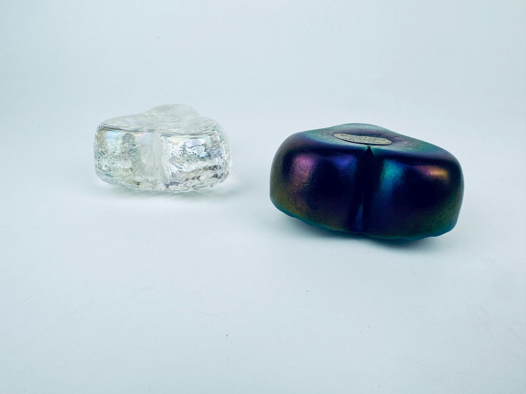 Product image for 'vintage robert held heart shaped iridescent art glass paperweights rainbow clear pattern sold separately' (view a9f45b)