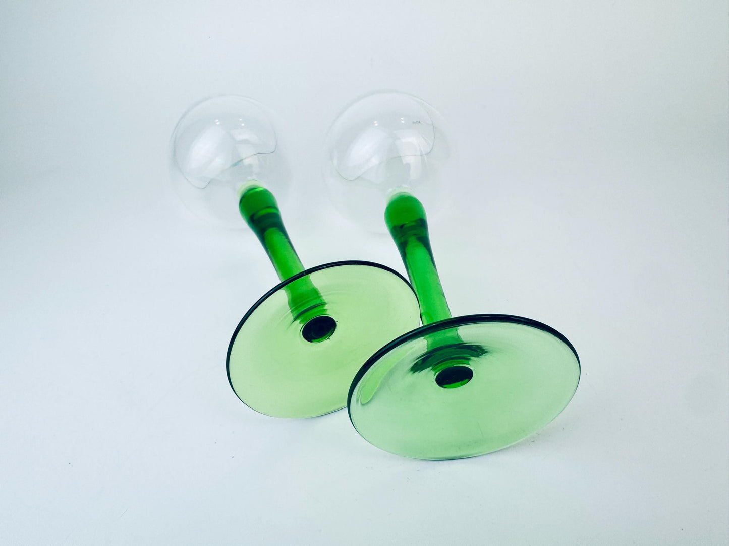 Product image for 'vintage 1970s green stem wine glasses set of 2' (view c657a0)
