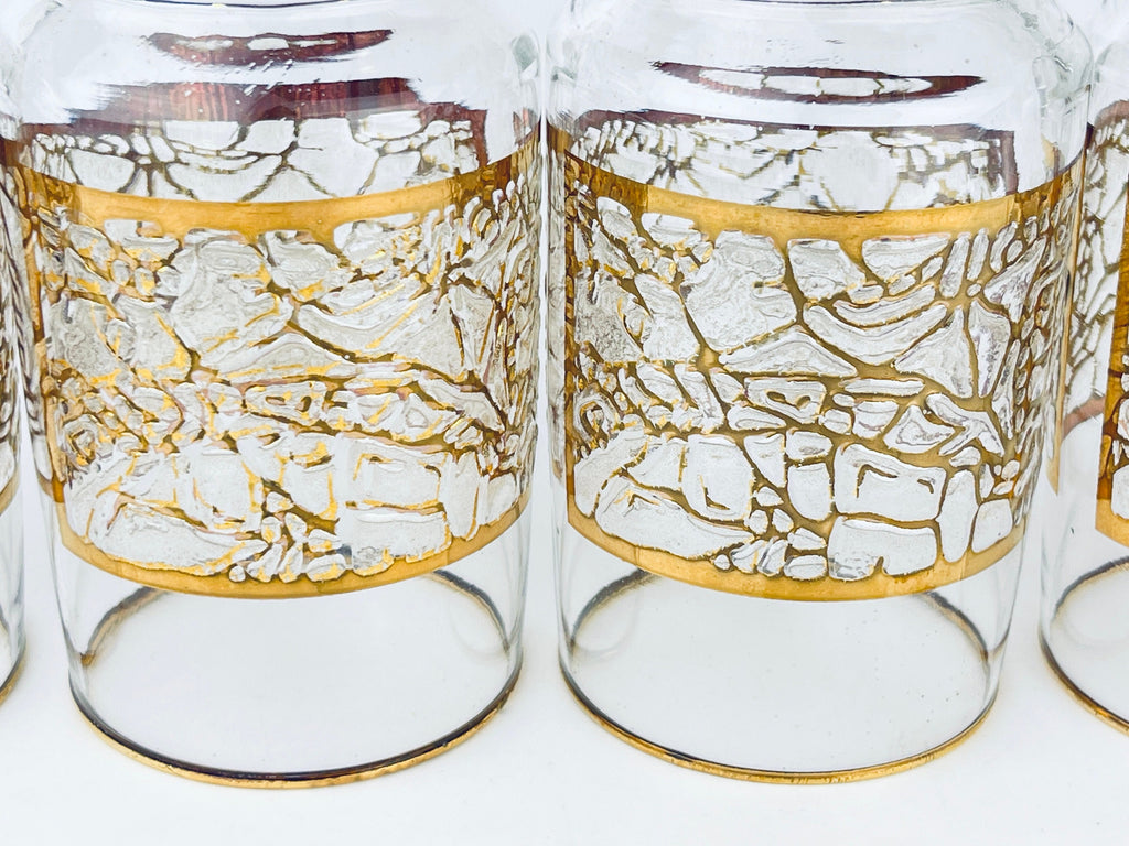 Product image for 'vintage gold textured crackle ice glass set set of four 4 lowball barware glasses barware gift' (view 316302)
