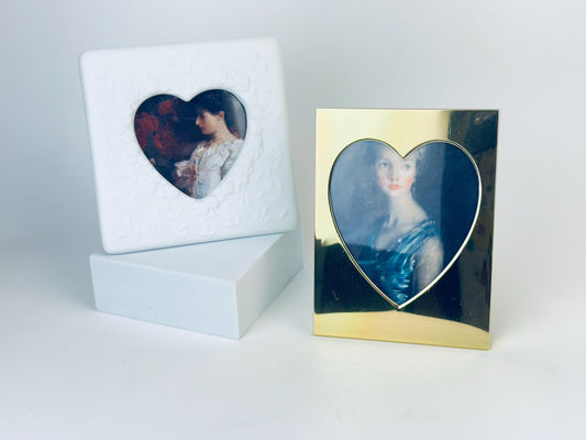 Product image for 'vintage brass white ceramic floral heart shaped tabletop picture frames sold separately' (view 872e21)