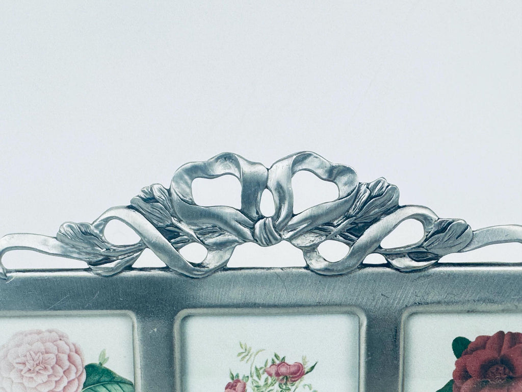 Product image for 'vintage pewter silver floral bow tabletop trio picture frame made in canada' (view 2a9450)