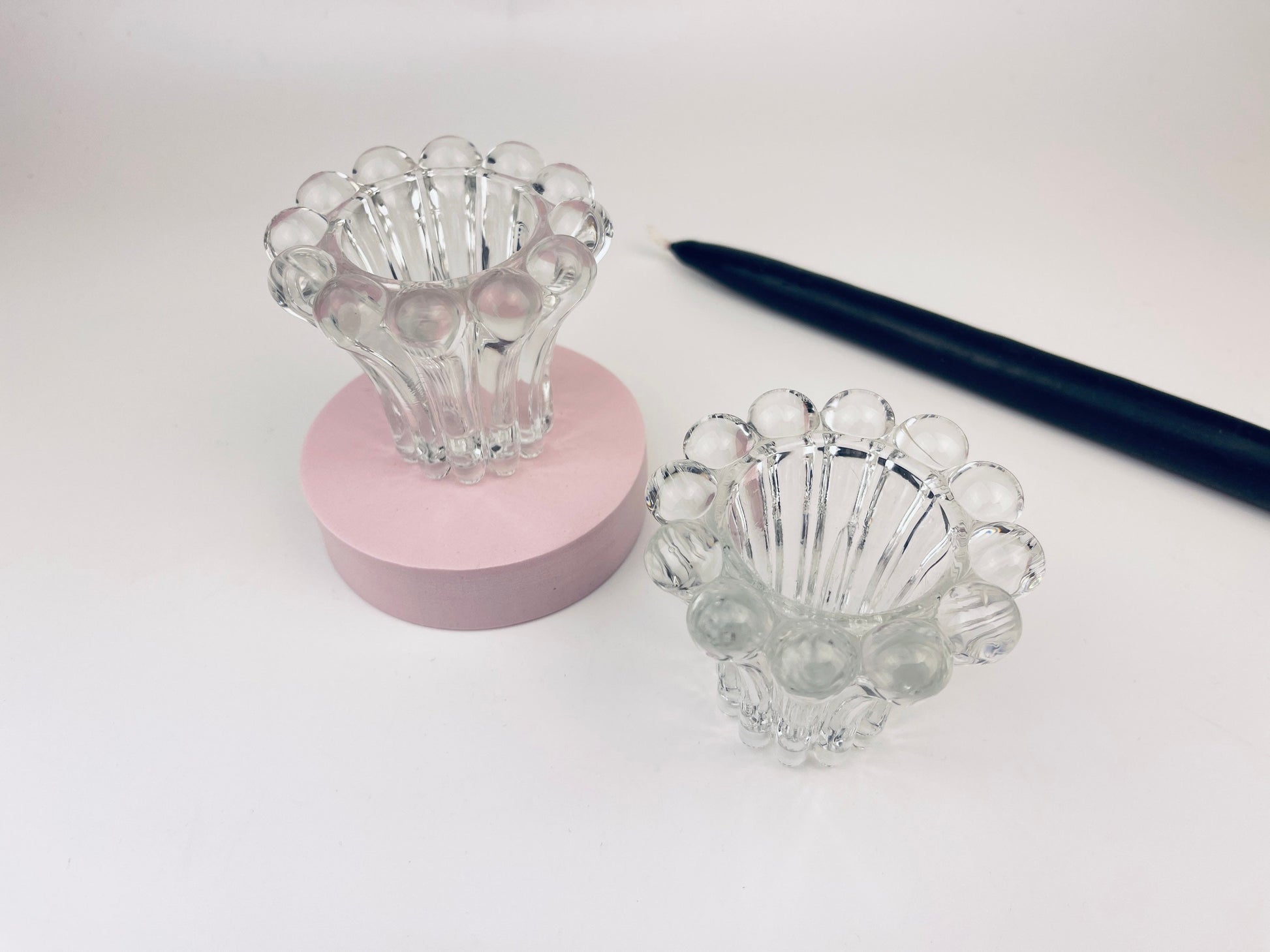 Product image for 'vintage clear glass boopie candleholders set of two 2 made in western germany' (view 7d2f2e)
