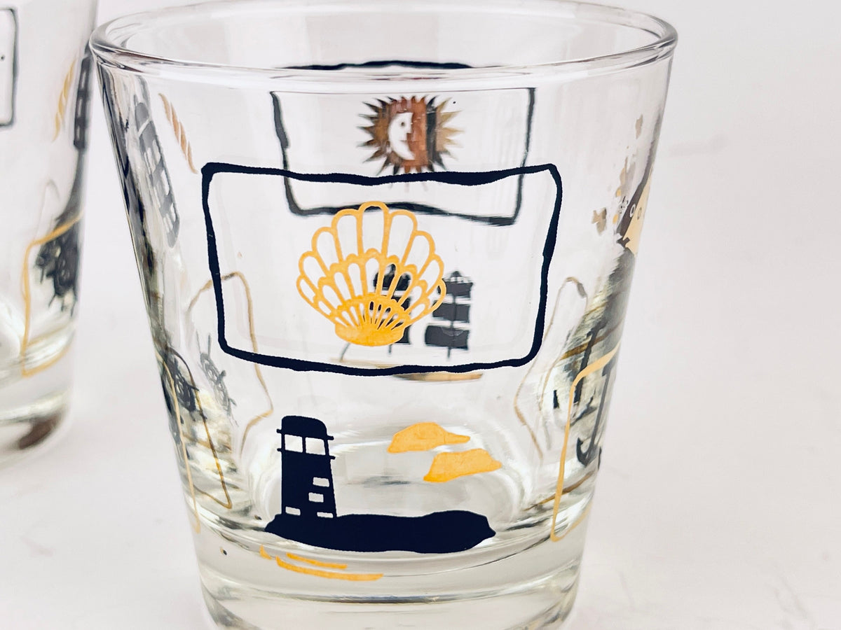 Product image for 'vintage dominion glass nautical pattern whiskey lowball glasses set of five 5' (view 094c9f)