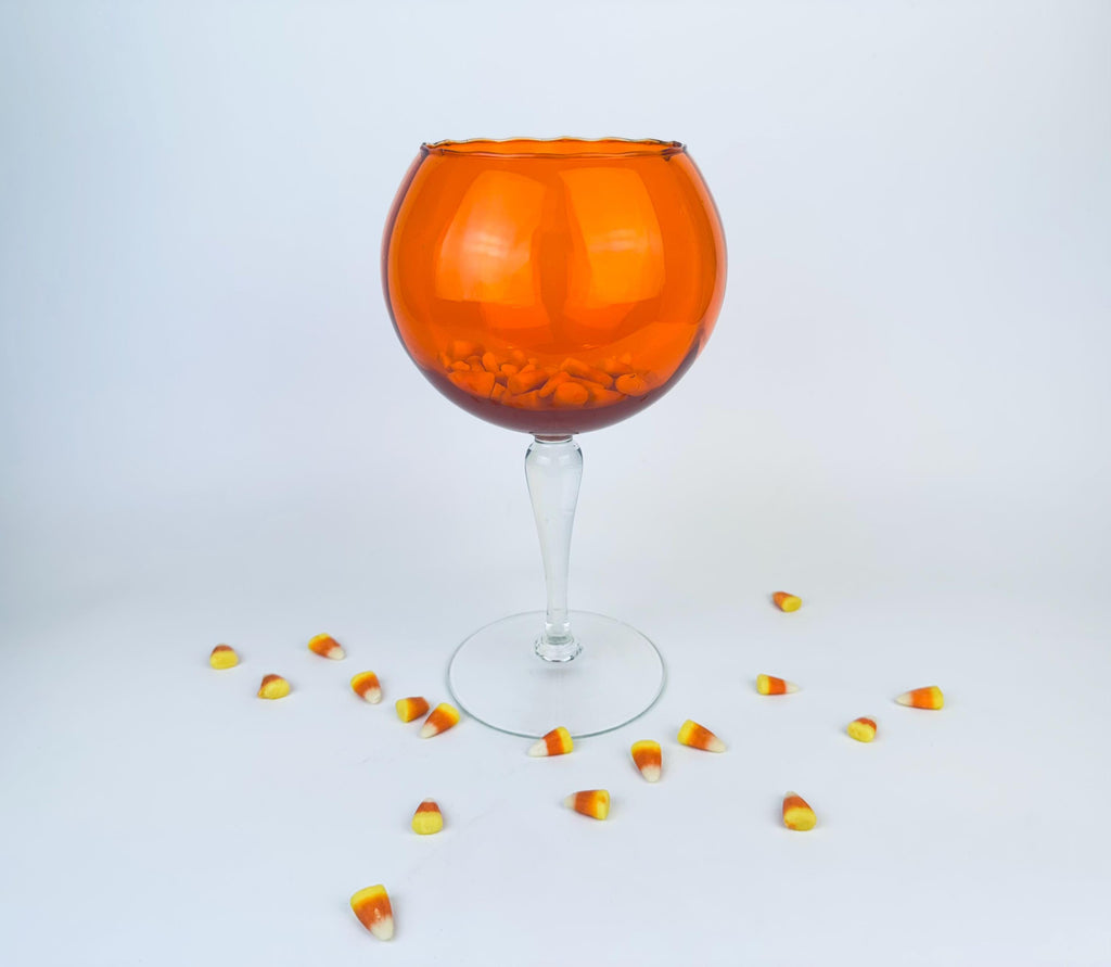 Product image for 'vintage orange pumpkin balloon italian empoli art glass footed bowl vase halloween candy bowl made in italy' (view af23c4)