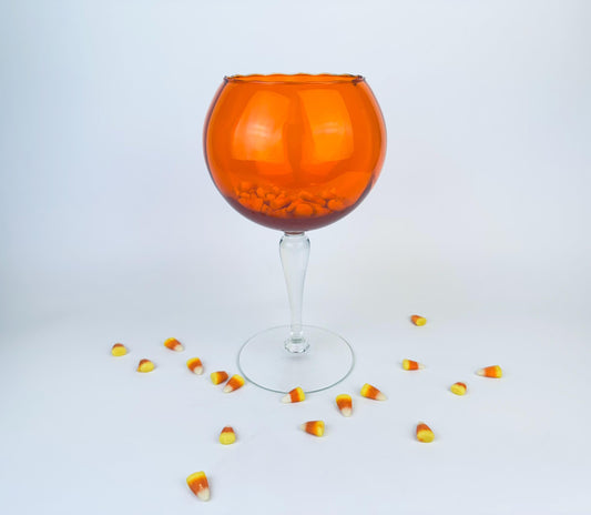 Product image for 'vintage orange pumpkin balloon italian empoli art glass footed bowl vase halloween candy bowl made in italy' (view af23c4)