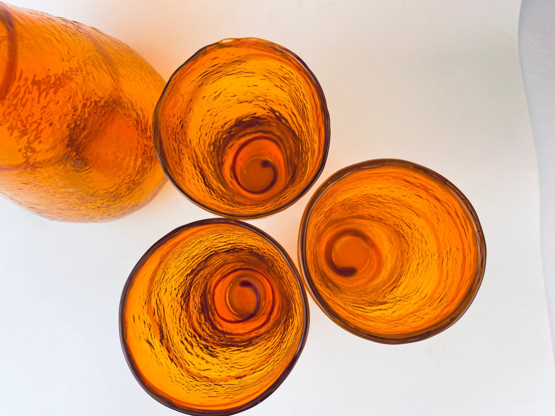 Product image for 'vintage hand blown orange swirl glassware set decanter cups' (view 07c03e)