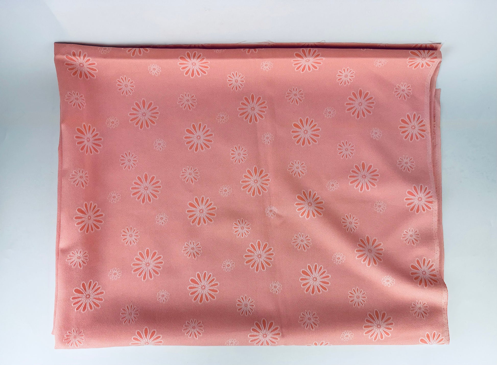 Product image for 'vintage 1960s pink white floral print polyester fabric material 44 x 68' (view ae5308)