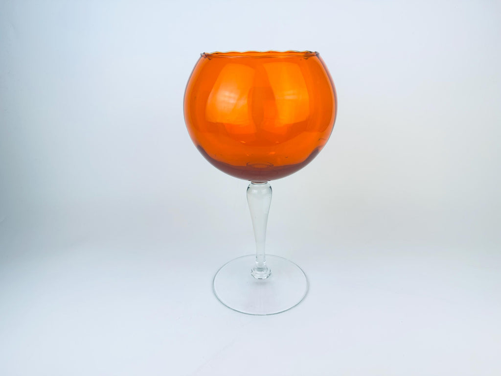 Product image for 'vintage orange pumpkin balloon italian empoli art glass footed bowl vase halloween candy bowl made in italy' (view e5c31d)