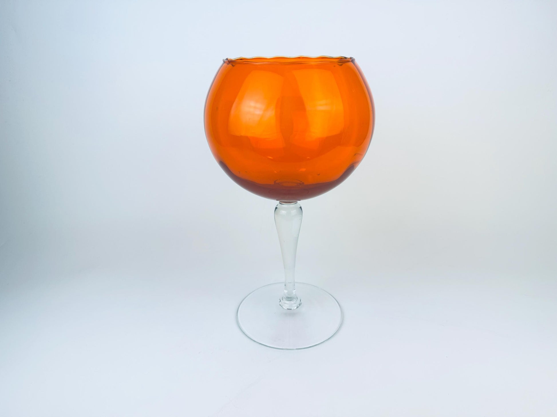 Product image for 'vintage orange pumpkin balloon italian empoli art glass footed bowl vase halloween candy bowl made in italy' (view e5c31d)