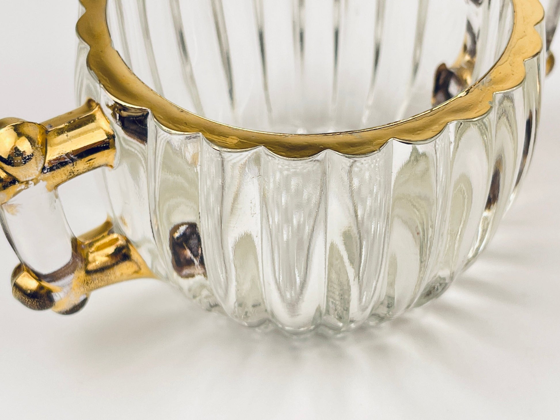 Product image for 'vintage jeanette hobnail glass cream sugar set gold rimmed top' (view c8c9bc)