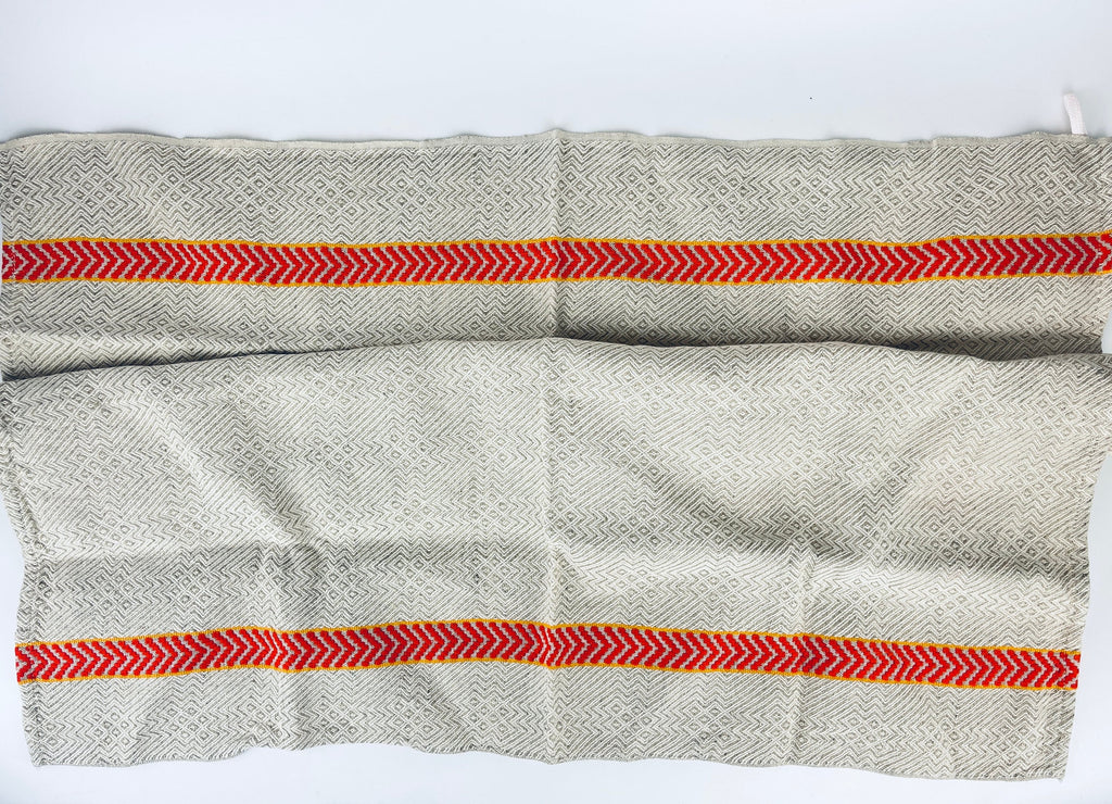 Product image for 'vintage beige white geometric print kitchen towel red yellow stripe 100 cotton' (view 11ab8d)
