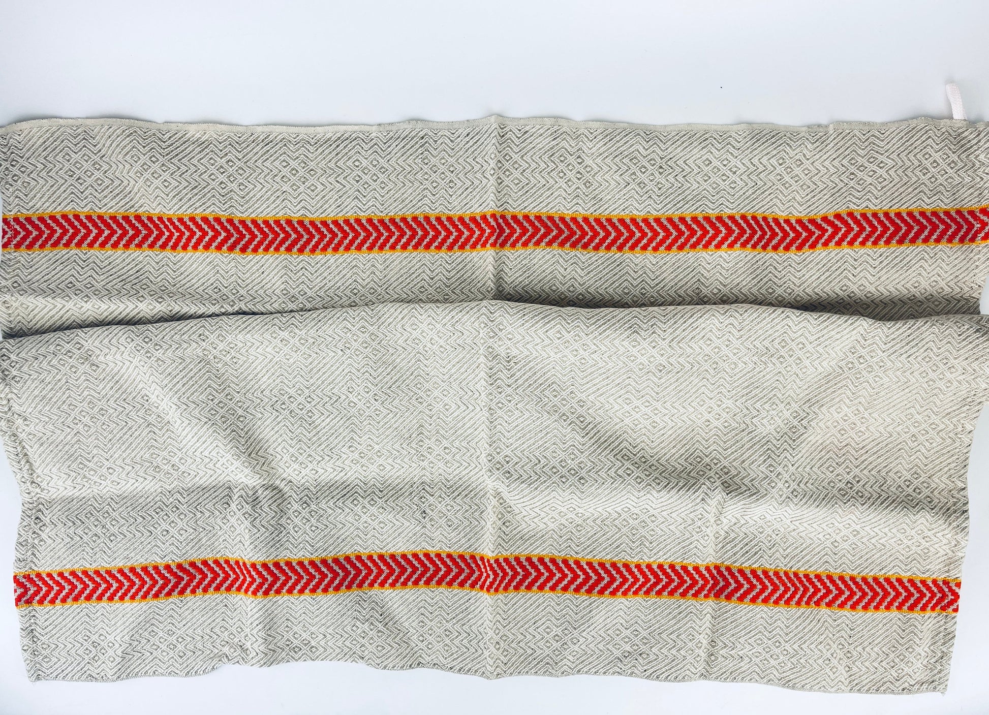 Product image for 'vintage beige white geometric print kitchen towel red yellow stripe 100 cotton' (view 11ab8d)