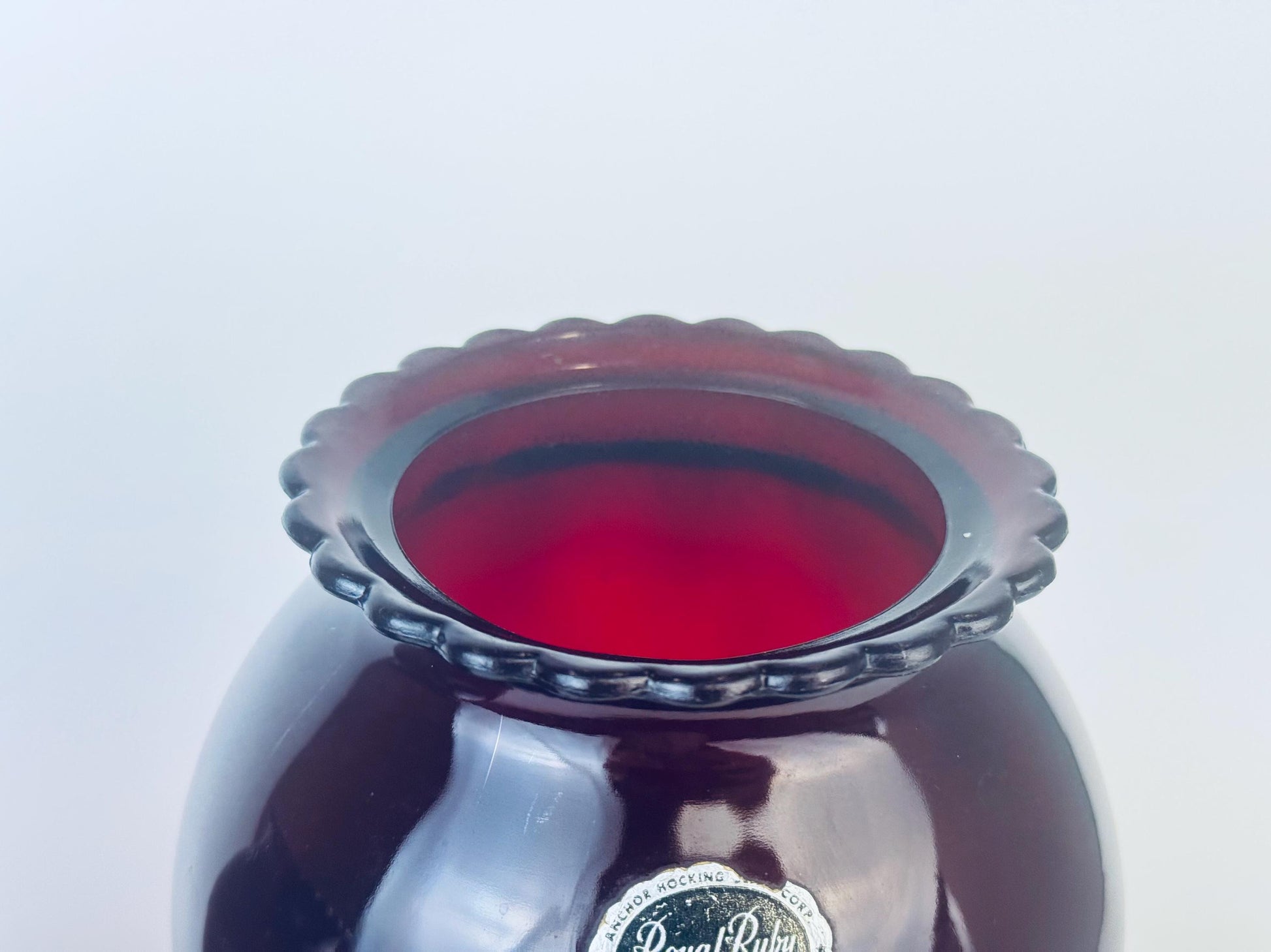 Product image for 'vintage royal ruby anchorglass vase anchor hocking glass scalloped rim top sold separately' (view a92c8a)