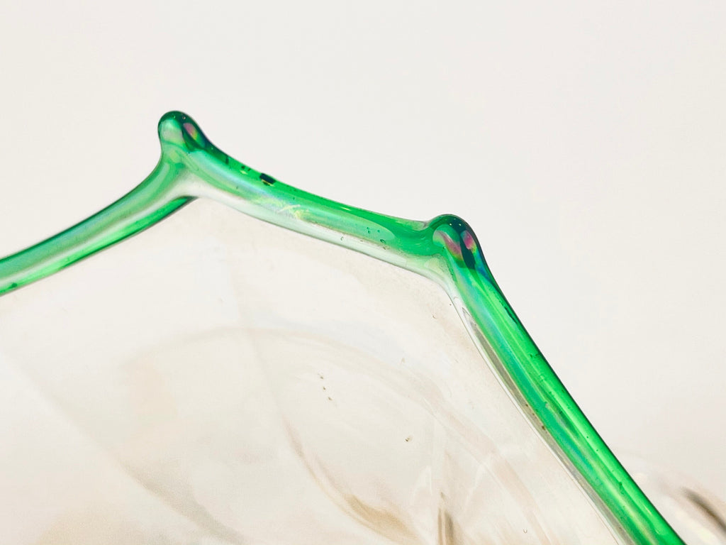 Product image for 'vintage depression glass bud vase scalloped ruffled top green rim' (view 3edcc3)