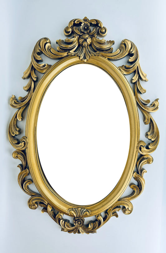 Product image for 'vintage hollywood regency gold gilt oval wall mirror made in canada by wonder glo fine framed mirrors walker glass co' (view 2bab31)