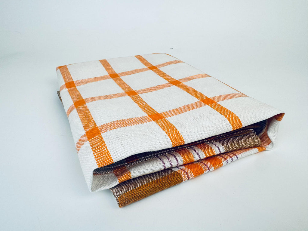 Product image for 'vintage brown orange striped beige linen tea towel' (view 378bc5)