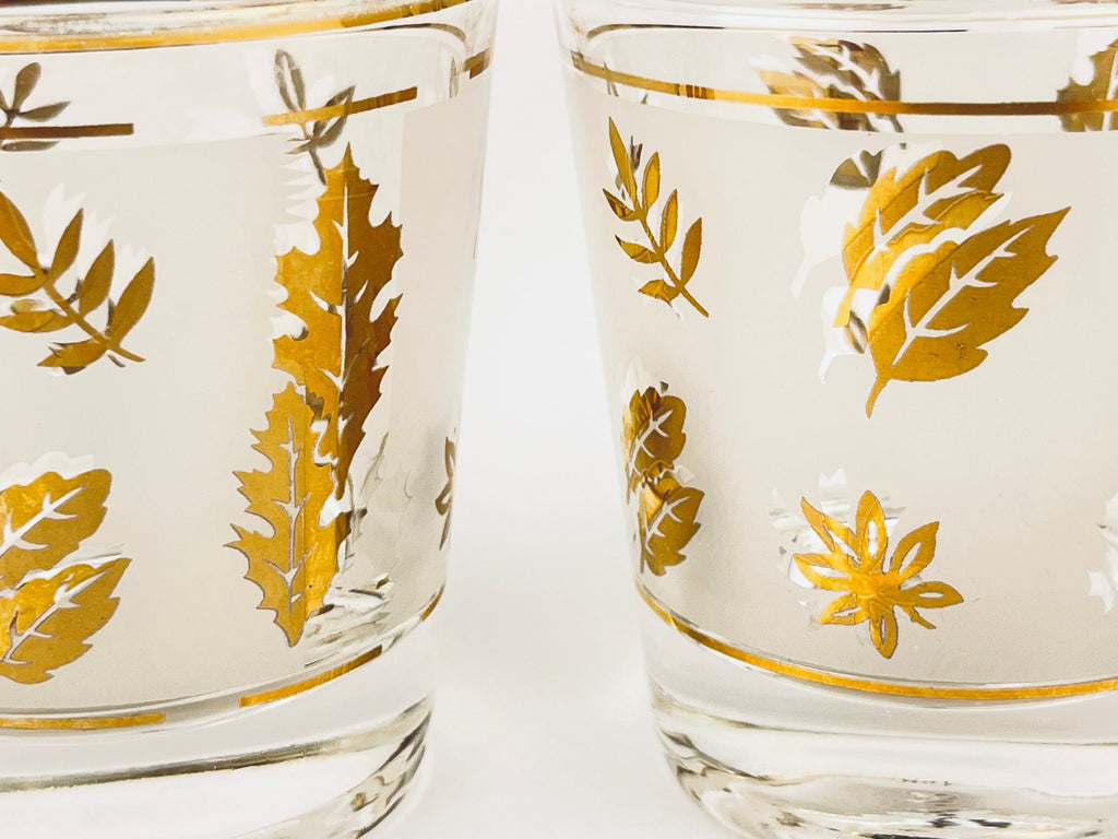Product image for 'vintage mcm low ball glasses set of two 2 frosted gold leaf pattern' (view befc96)