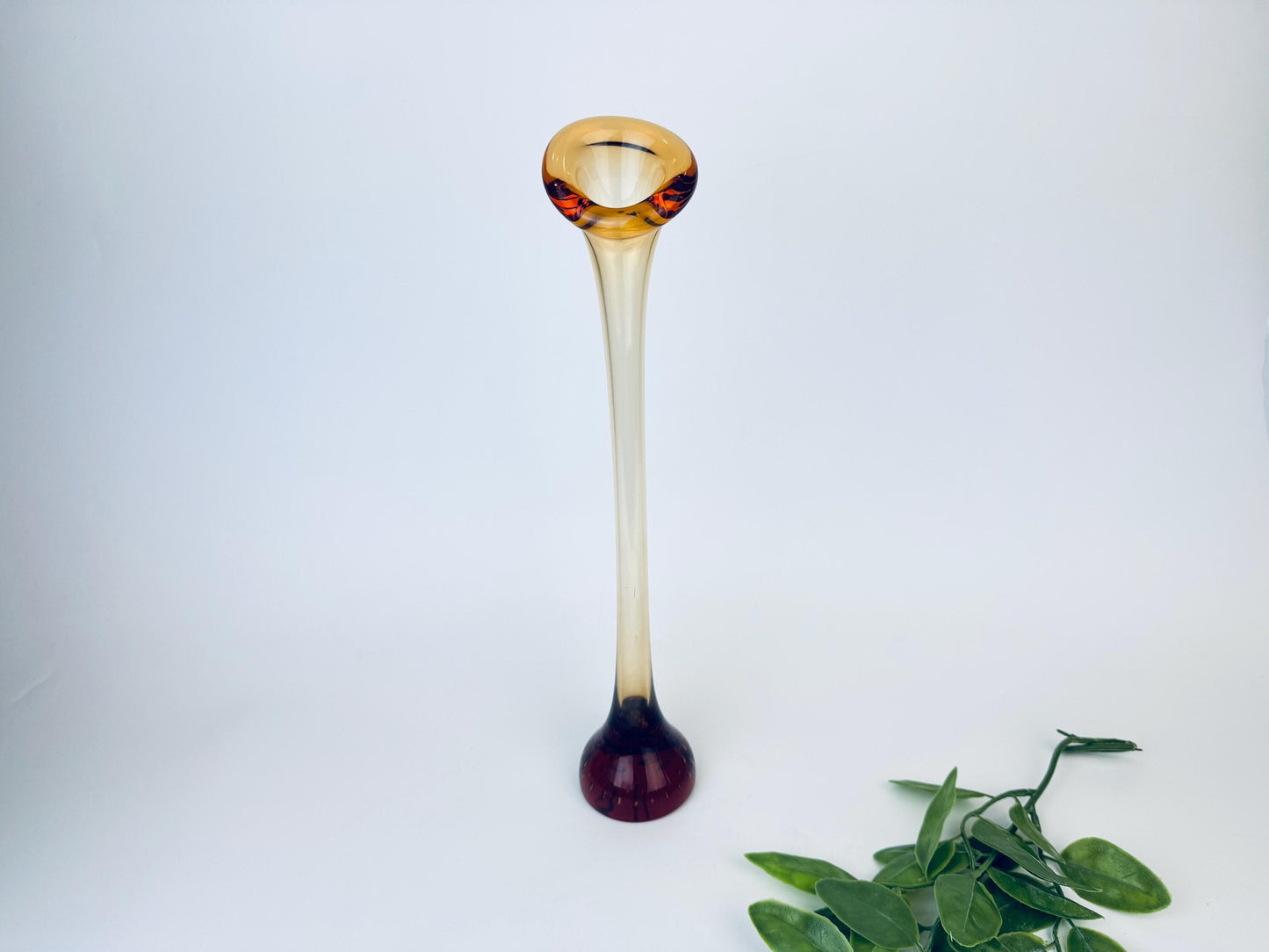 Product image for 'vintage gematex tall crystal glass vase hand blown amber brown controlled bubble base made in sweden' (view f7d2a8)