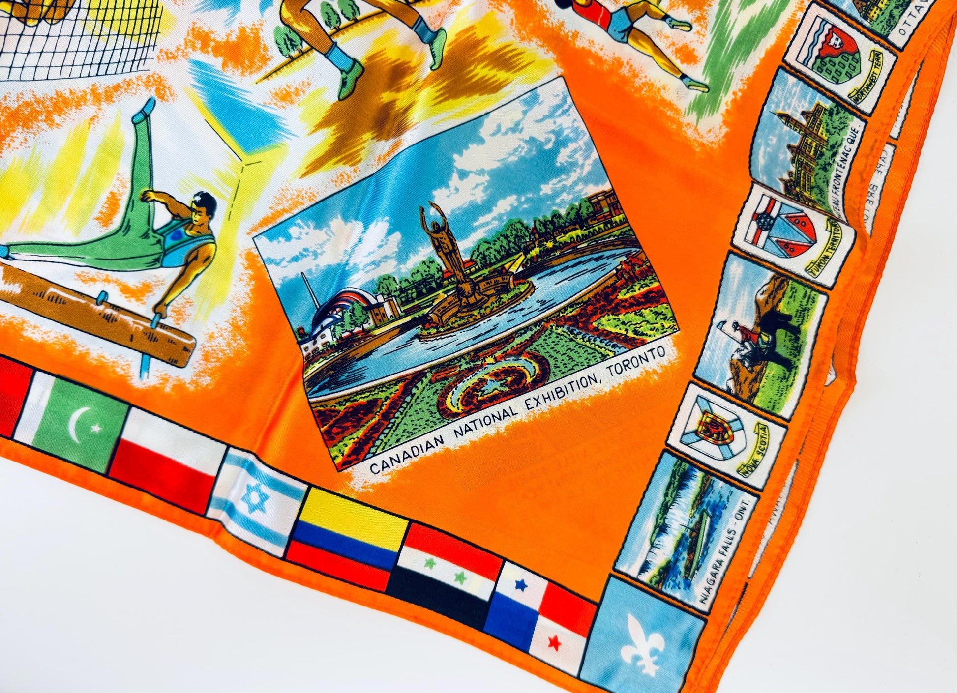 Product image for 'vintage beautiful le joli canada souvenir silk scarf table cloth canadian national exhibition toronto' (view 70f6b5)
