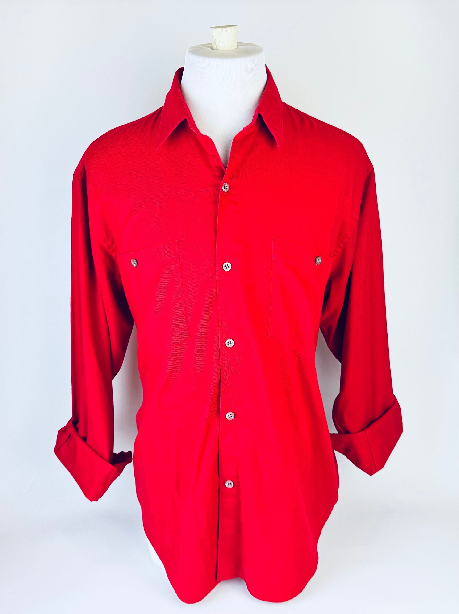 ysl dress shirt Vintage 'Yves Saint Laurent' (YSL) Menswear Long Sleeve Button Up Red – Chenuz Atelier