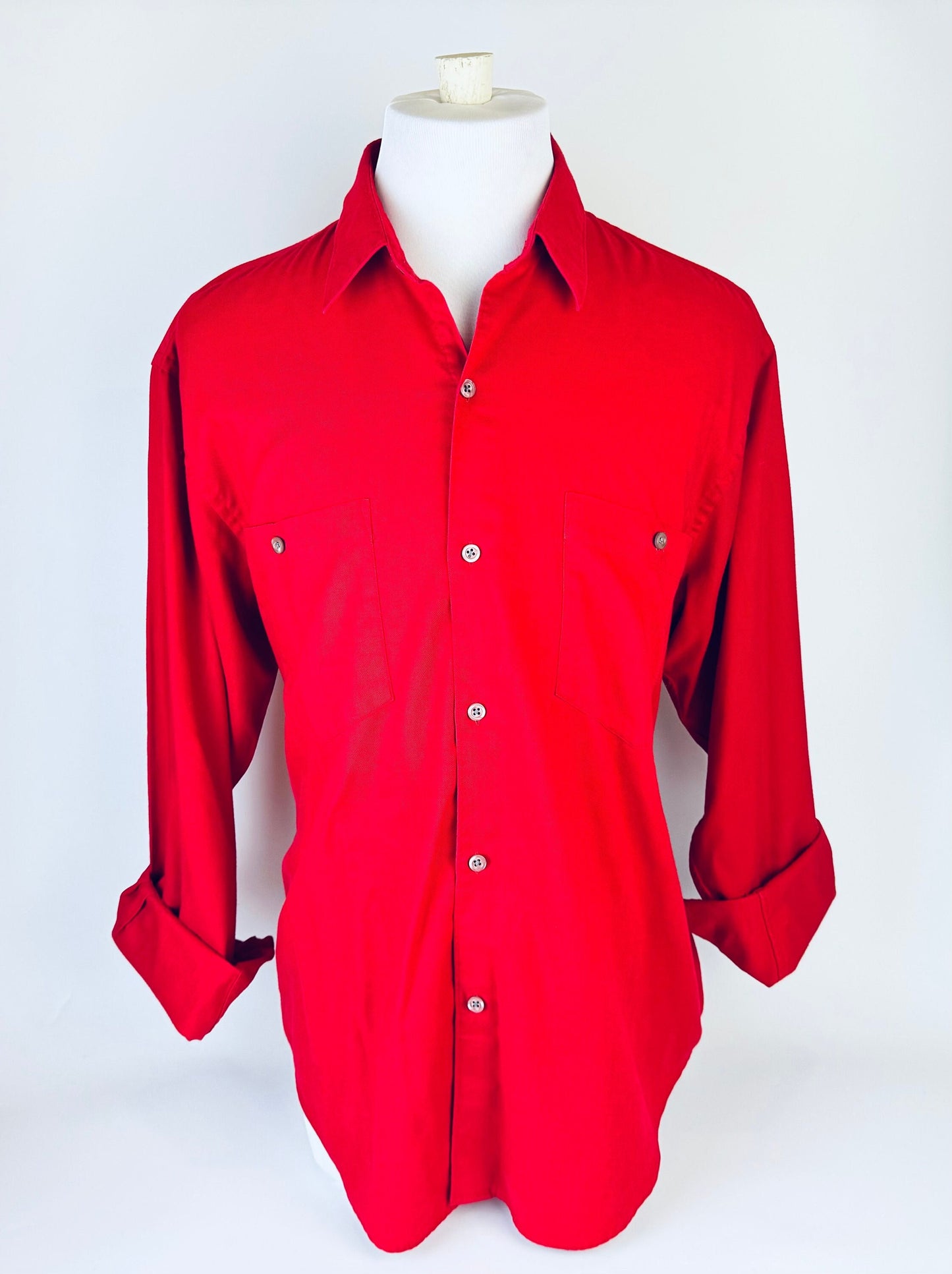Product image for 'vintage yves saint laurent ysl menswear long sleeve button up red shirt double breast pocket size large l' (view 31a0a5)