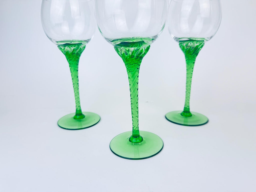Product image for 'vintage 1970s green swirl stem wine glasses set of 3' (view cc0821)