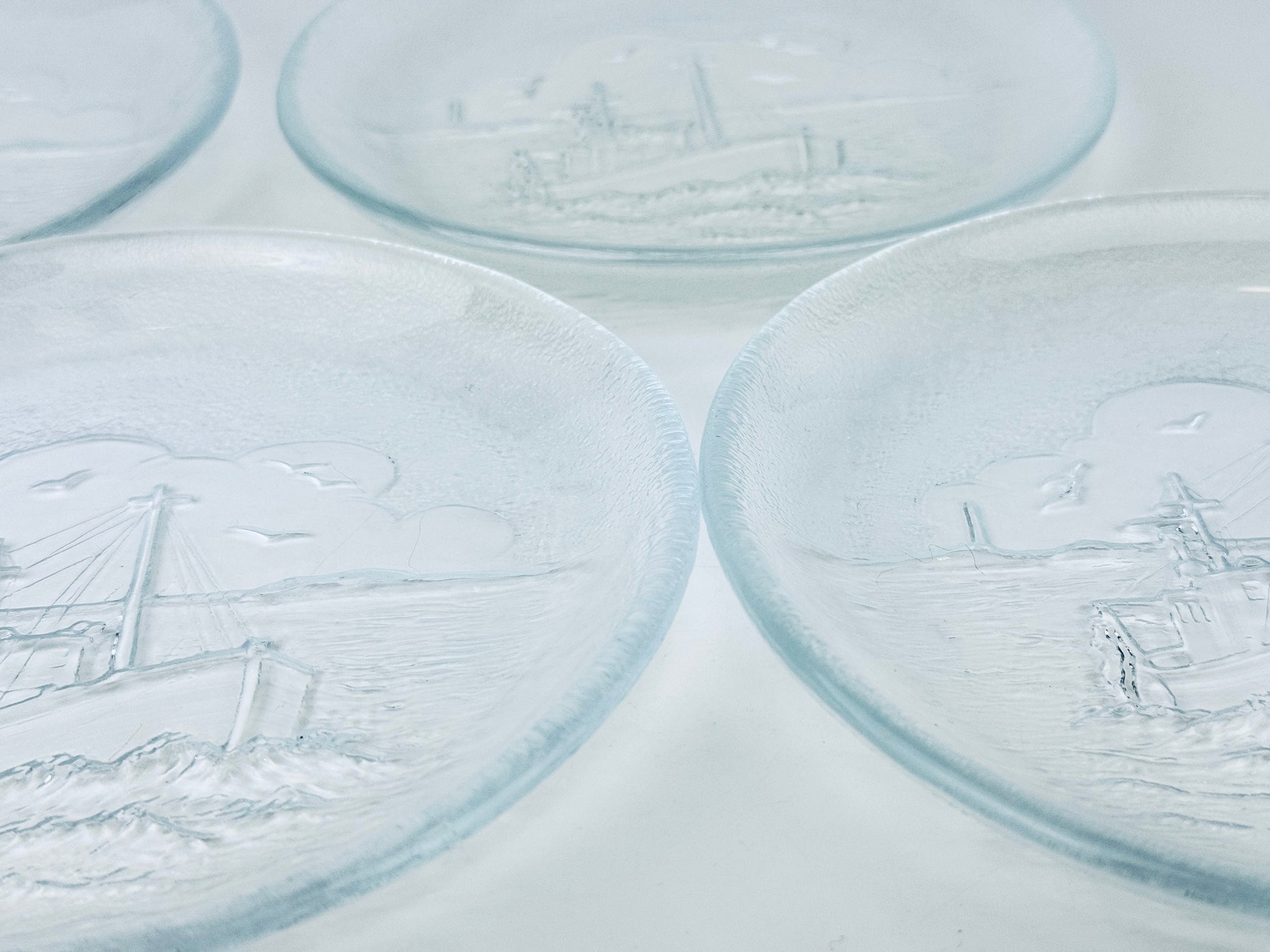Product image for 'vintage nybro paul isling fishing boat art glass plates scandinavian design set of four 4' (view 225068)