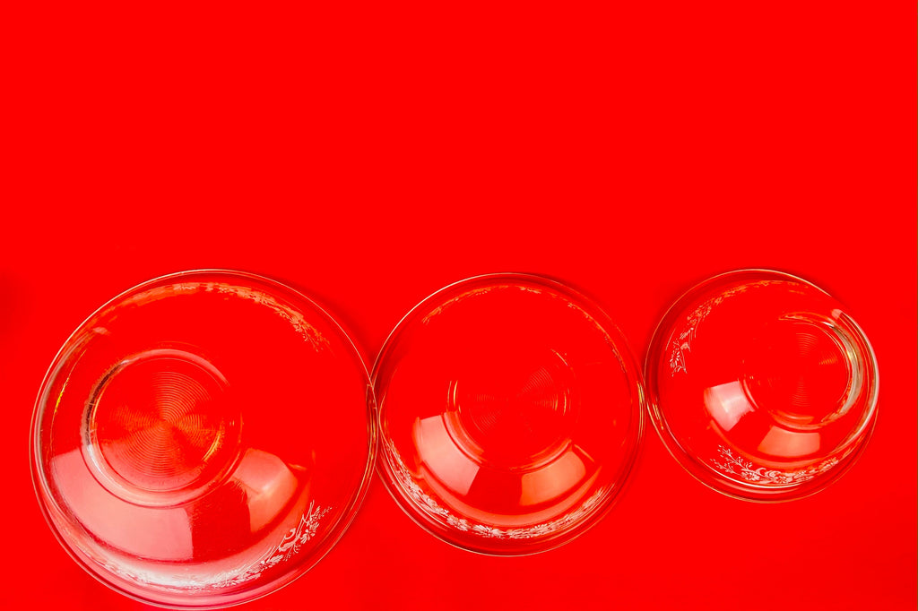 Product image for 'vintage colonial mist pyrex clear floral print mixing bowls sold separately' (view b6f154)