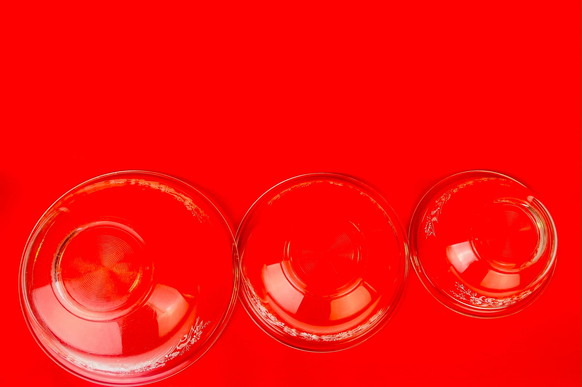 Product image for 'vintage colonial mist pyrex clear floral print mixing bowls sold separately' (view b6f154)