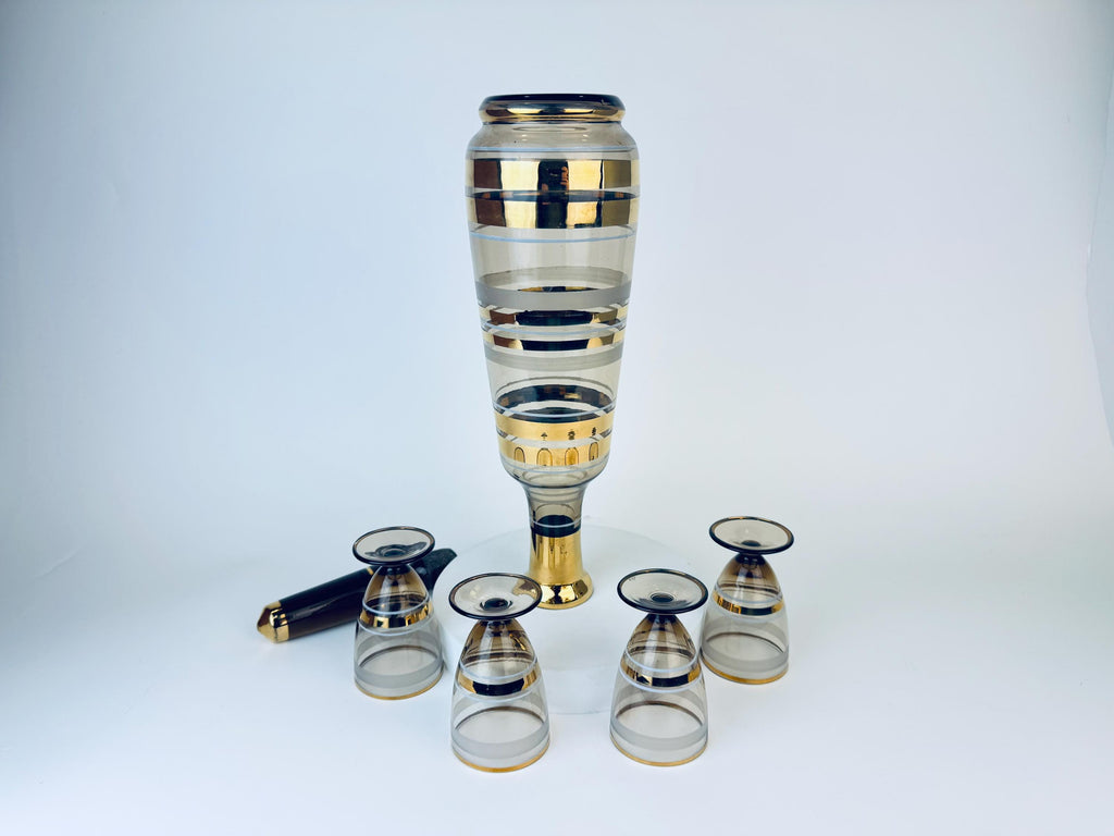 Product image for 'vintage black gold striped barware set glass decanter four 4 small goblet glasses bohemia crystal' (view 965f09)