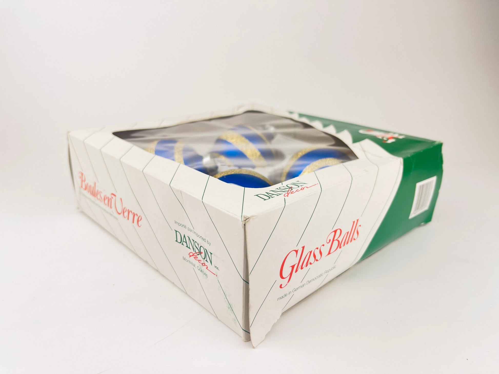 Product image for 'vintage blue gold striped glass christmas tree ornaments set of four 4 made in german democratic republic' (view d80e38)