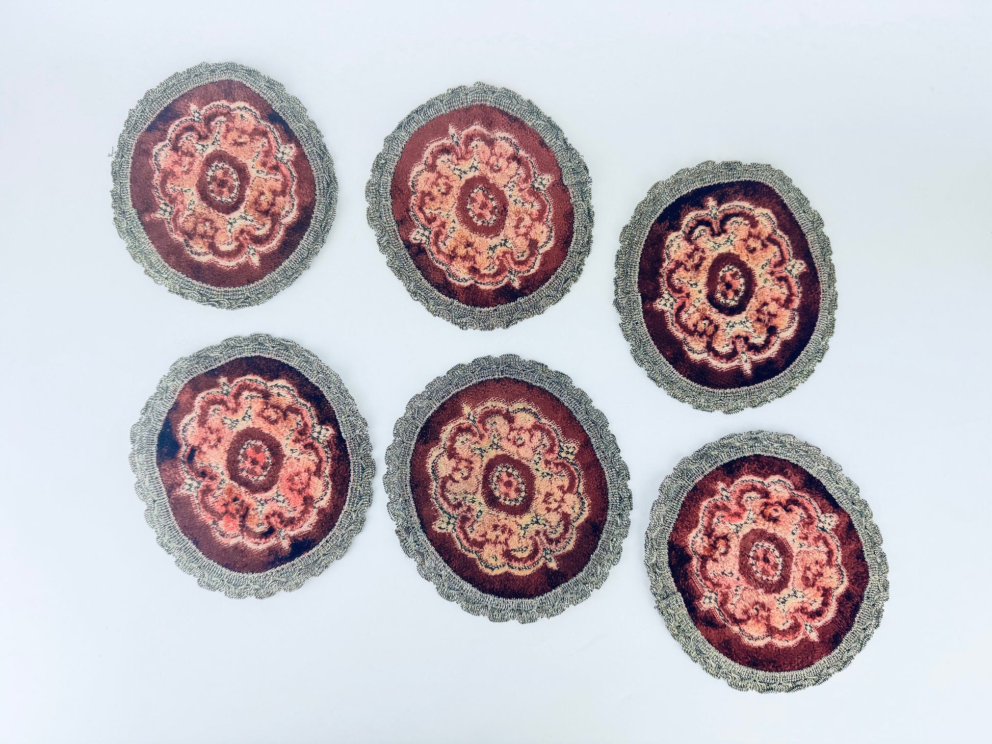Product image for 'vintage round floral dressing table mats doilies metallic lace trim made in belgium sets sold separately' (view 79b3cf)
