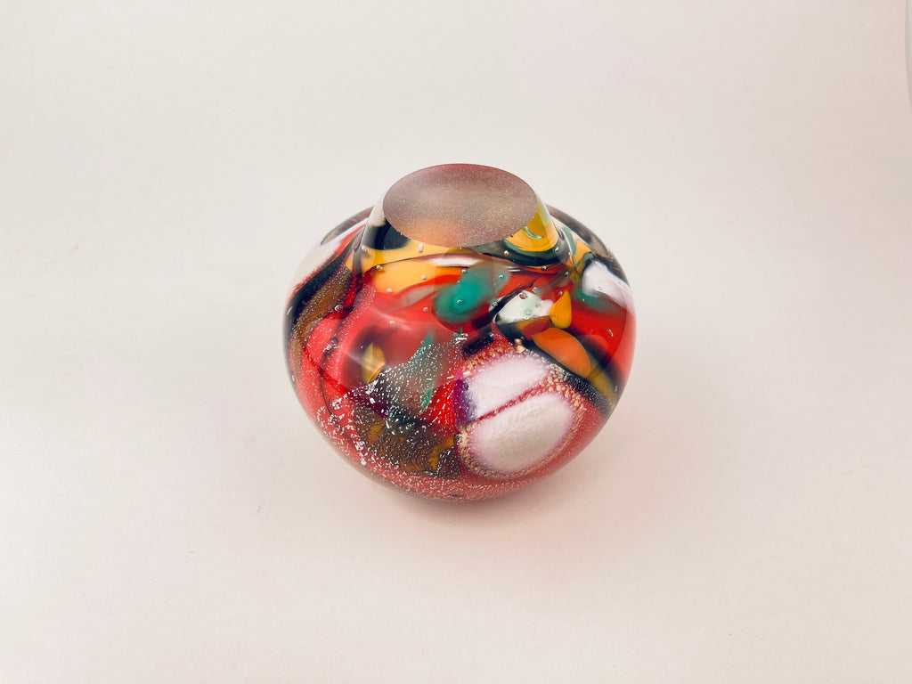 Product image for 'vintage raymond zotto round handblown art glass vase controlled bubbles heavy bottom zotto signed' (view 822b63)