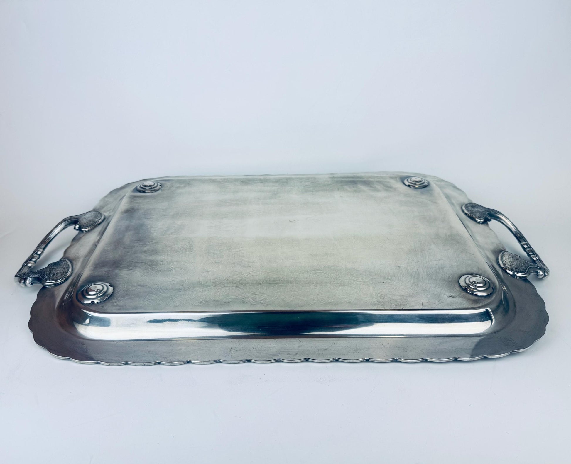 Product image for 'vintage antique ornate scroll silver handled tray primerose plate' (view 86d4e3)