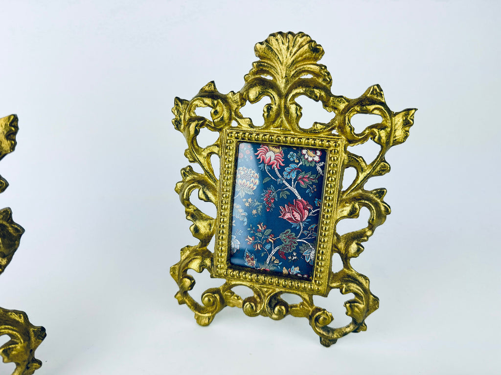 Product image for 'vintage ornate hollywood regency heavy solid brass tabletop frame 2 x 3 attractive aged metal patina sold separately' (view 1185c0)