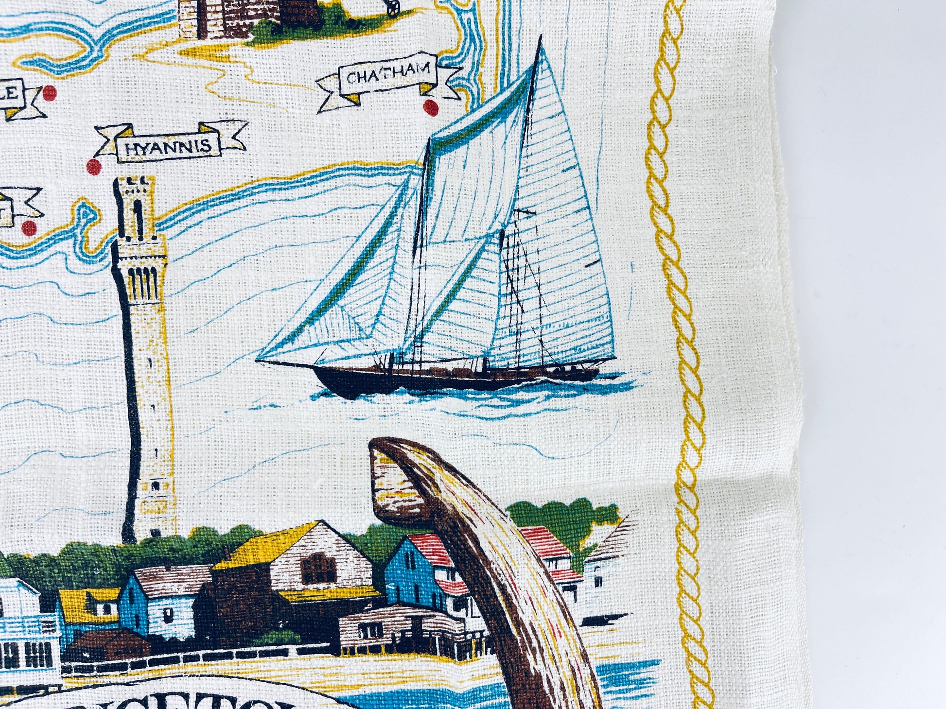 Product image for 'vintage provincetown cape cod linen tea towel the first landing place of the pilgrims pure linen kay dee handprints rhode island' (view 8d4ee5)