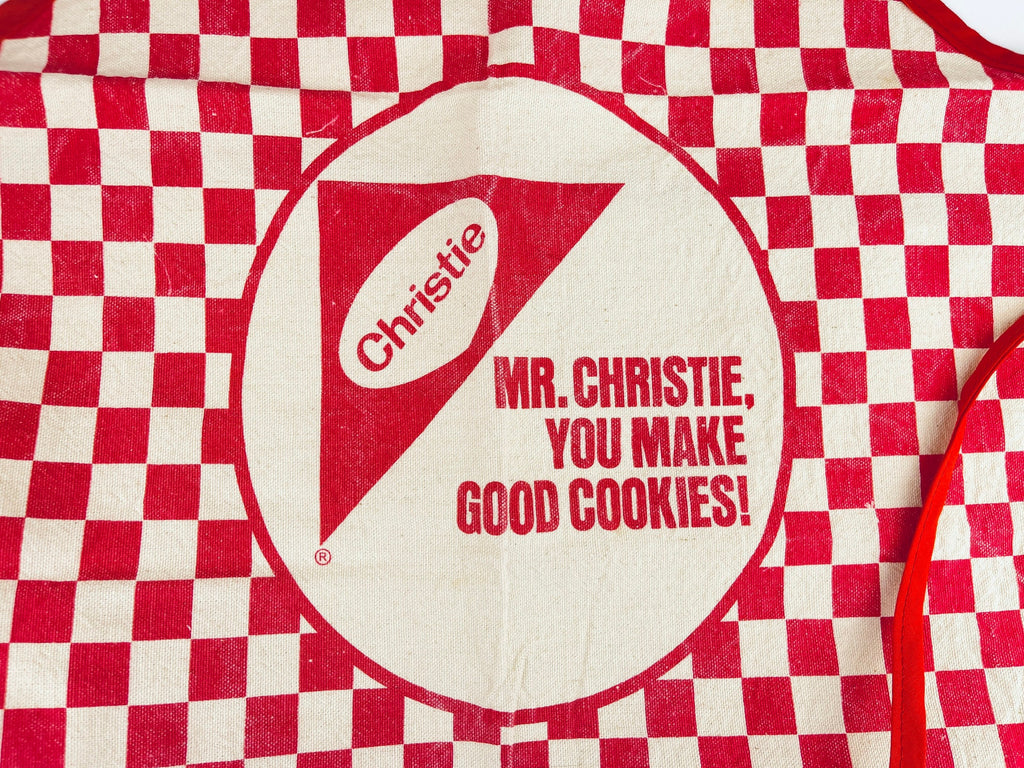 Product image for 'vintage red checkered christie cookies linen full apron red strings' (view 7e0266)