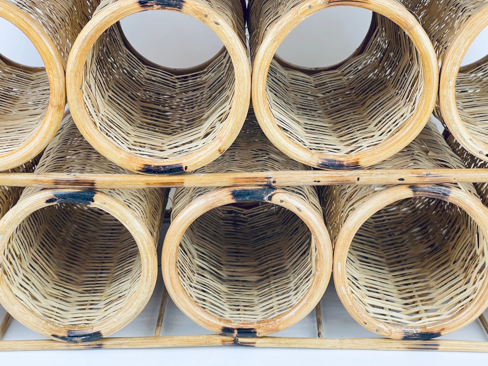 Product image for 'vintage bamboo rattan wine bottle rack twelve 12 bottle capacity' (view cc0d55)