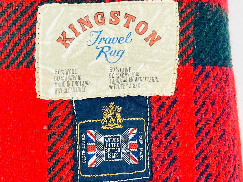 Product image for 'vintage kingston travel fringe rug blanket red blue plaid pattern wool acrylic blend made in the british isles' (view 3c773d)
