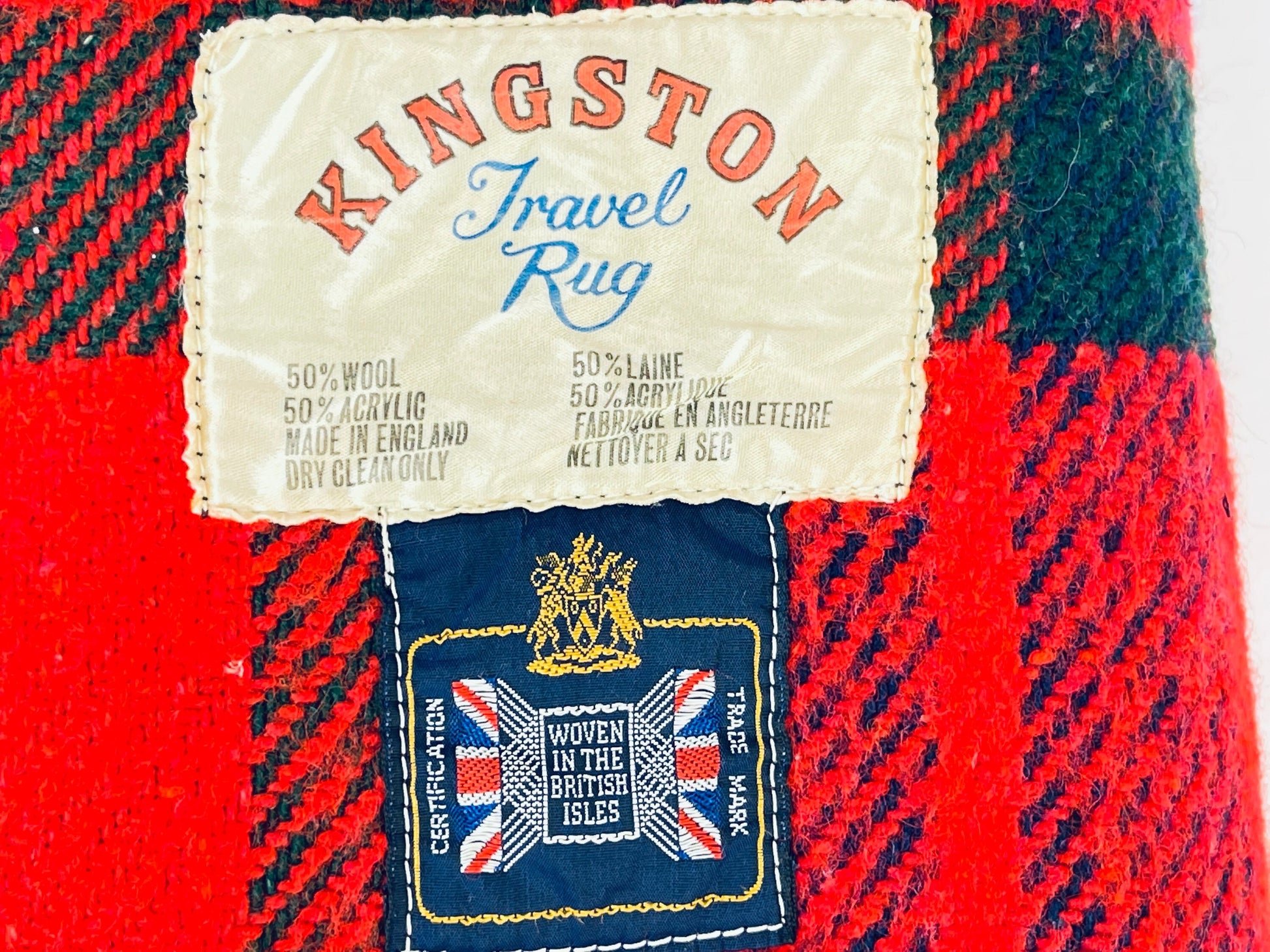 Product image for 'vintage kingston travel fringe rug blanket red blue plaid pattern wool acrylic blend made in the british isles' (view 3c773d)