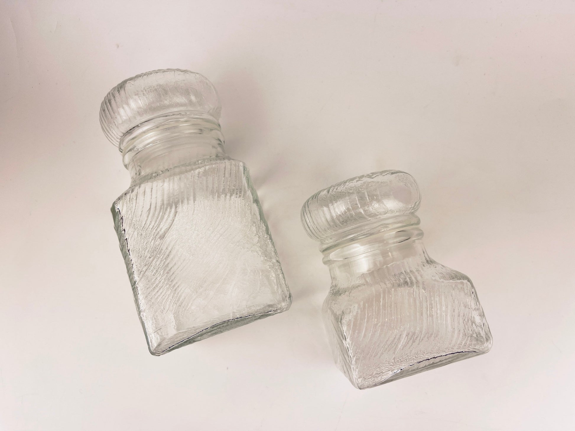Product image for 'vintage 1970s airtight glass jars with faux wood grain lids set of 2' (view 1fe096)