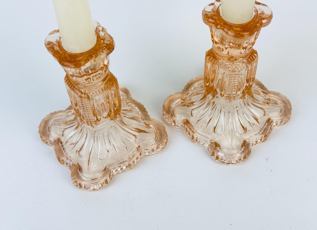 Product image for 'vintage pink blush depression glass candlestick holders set of two 2' (view 7743b2)