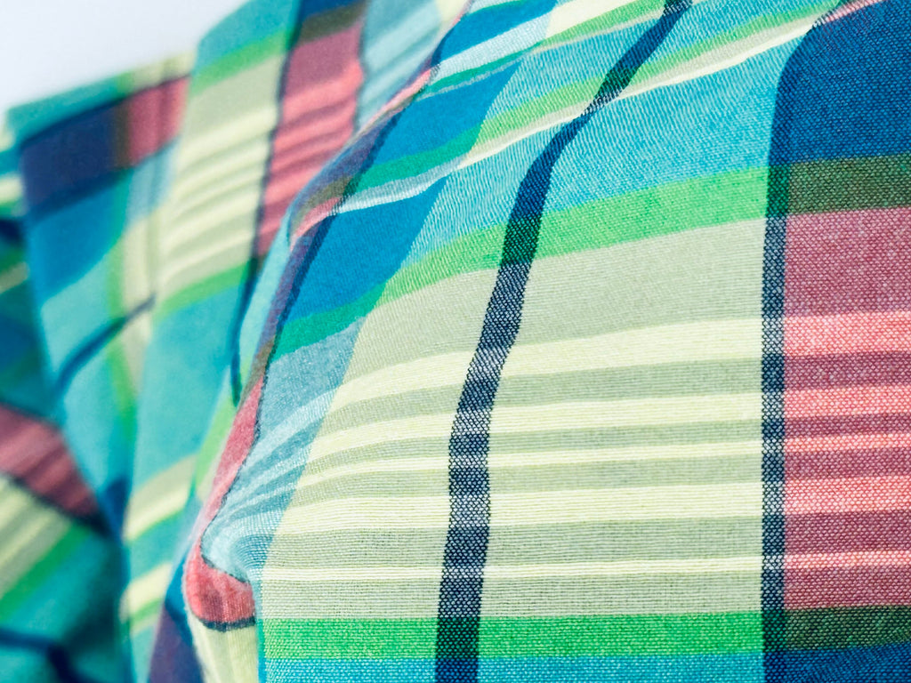 Product image for 'vintage green blue plaid fabric material 78 x 108' (view dfee39)