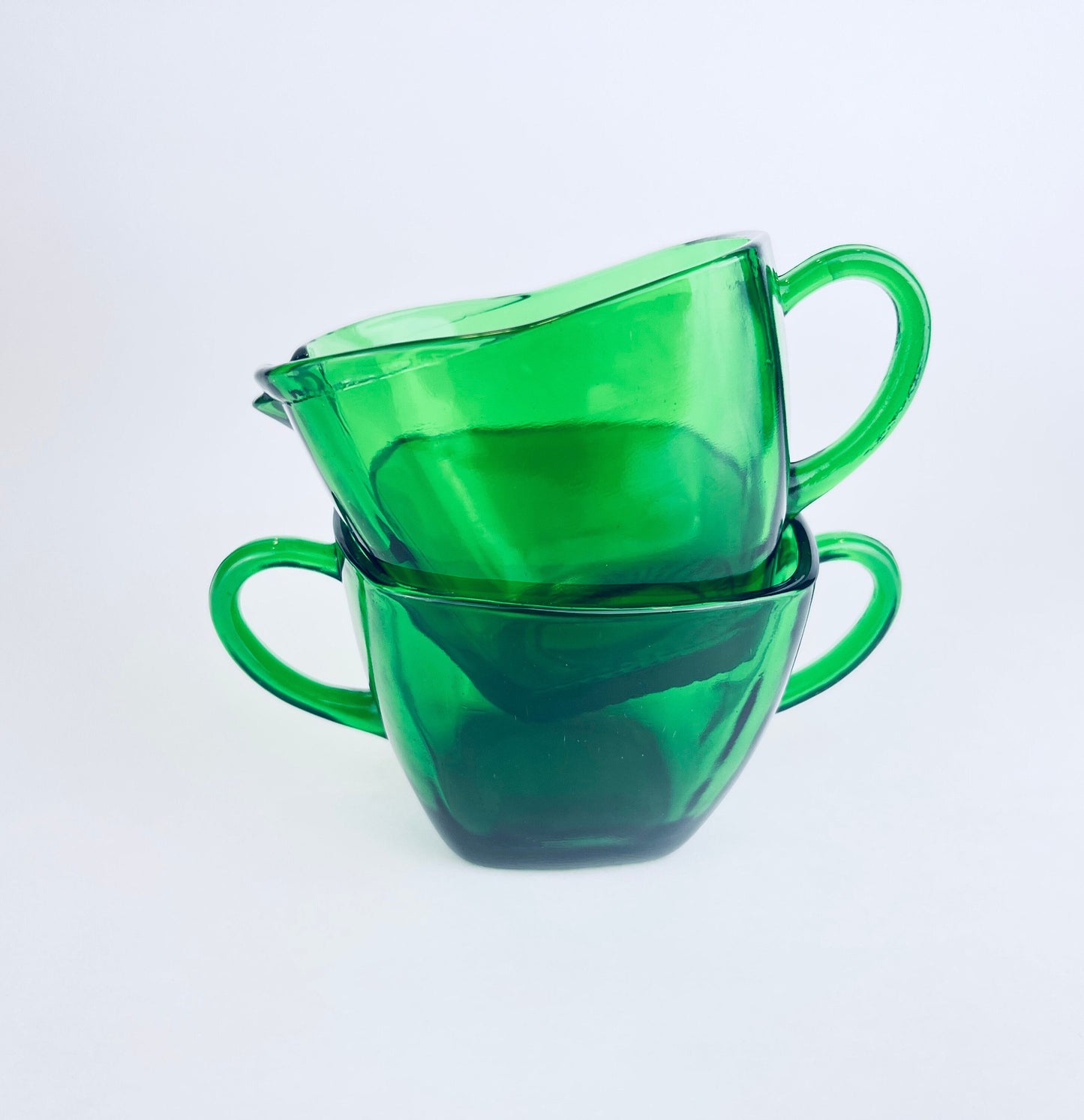 Product image for 'vintage anchor hocking emerald green glass cream sugar set' (view 18fb93)