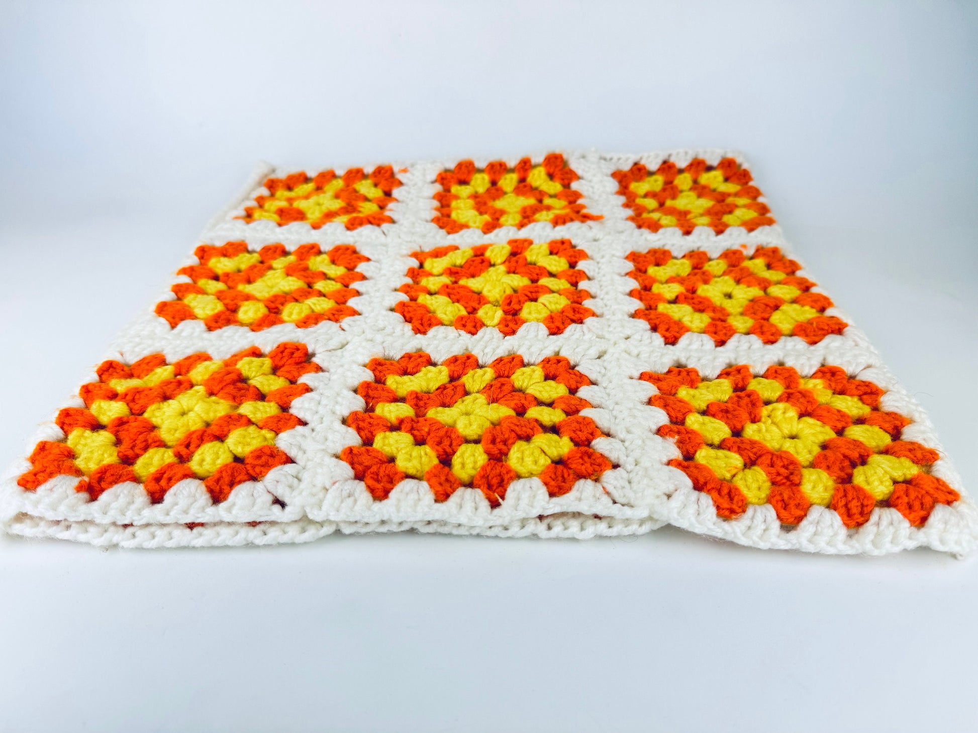 Product image for 'vintage handmade crocheted granny square accent pillow cover sham 14 x 14 orange yellow floral square' (view d6a55a)
