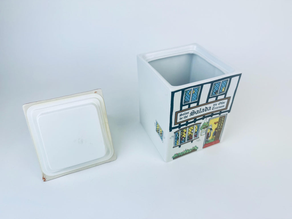 Product image for 'vintage village stores by wade ceramic lidded jar sale de the salade ye olde tearoom made in staffordshire england' (view b6805d)