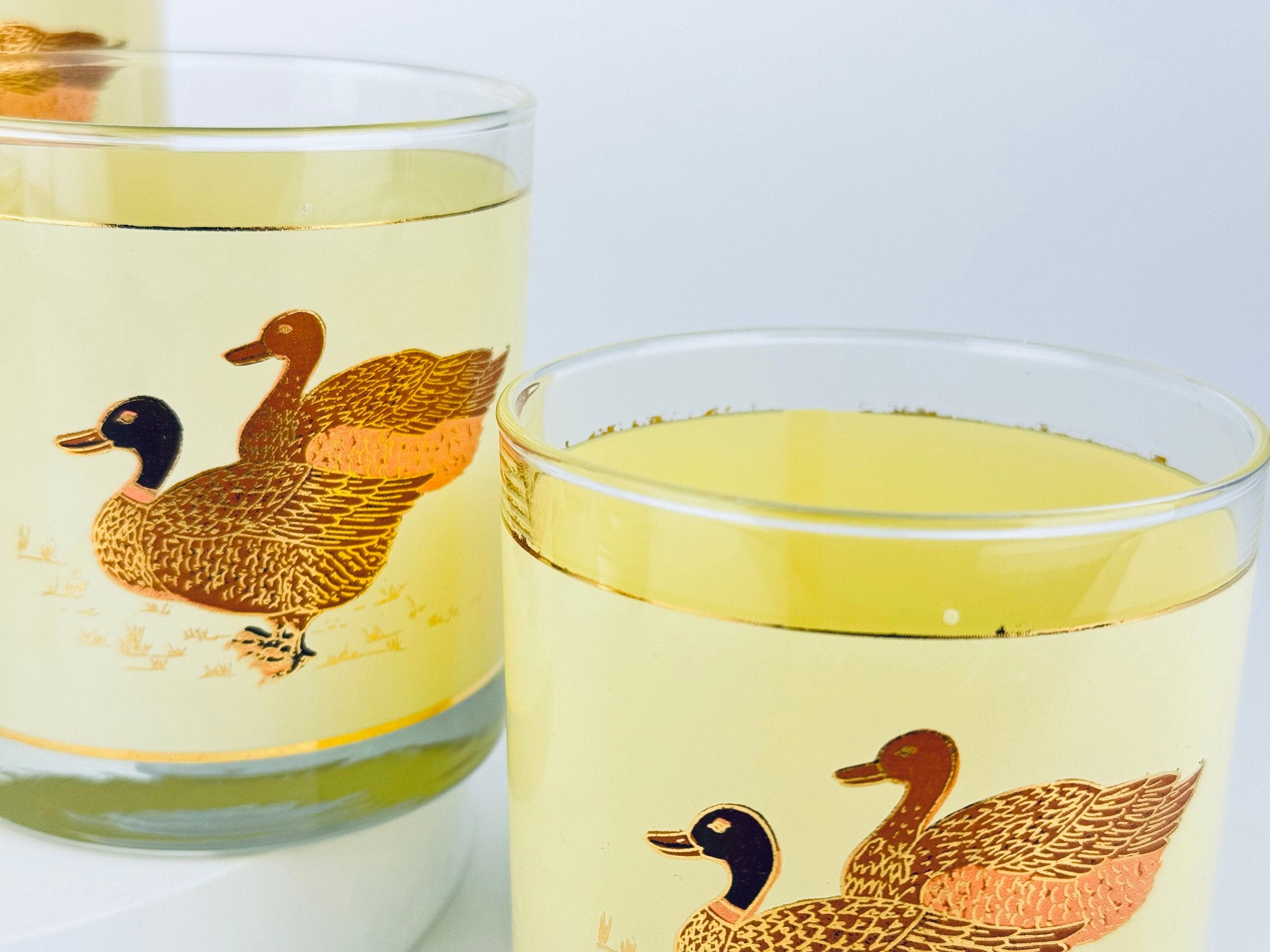 Product image for 'vintage gold stripe and beige duck duo lowball glasses set of five 5 perfect hunter gift' (view 057256)