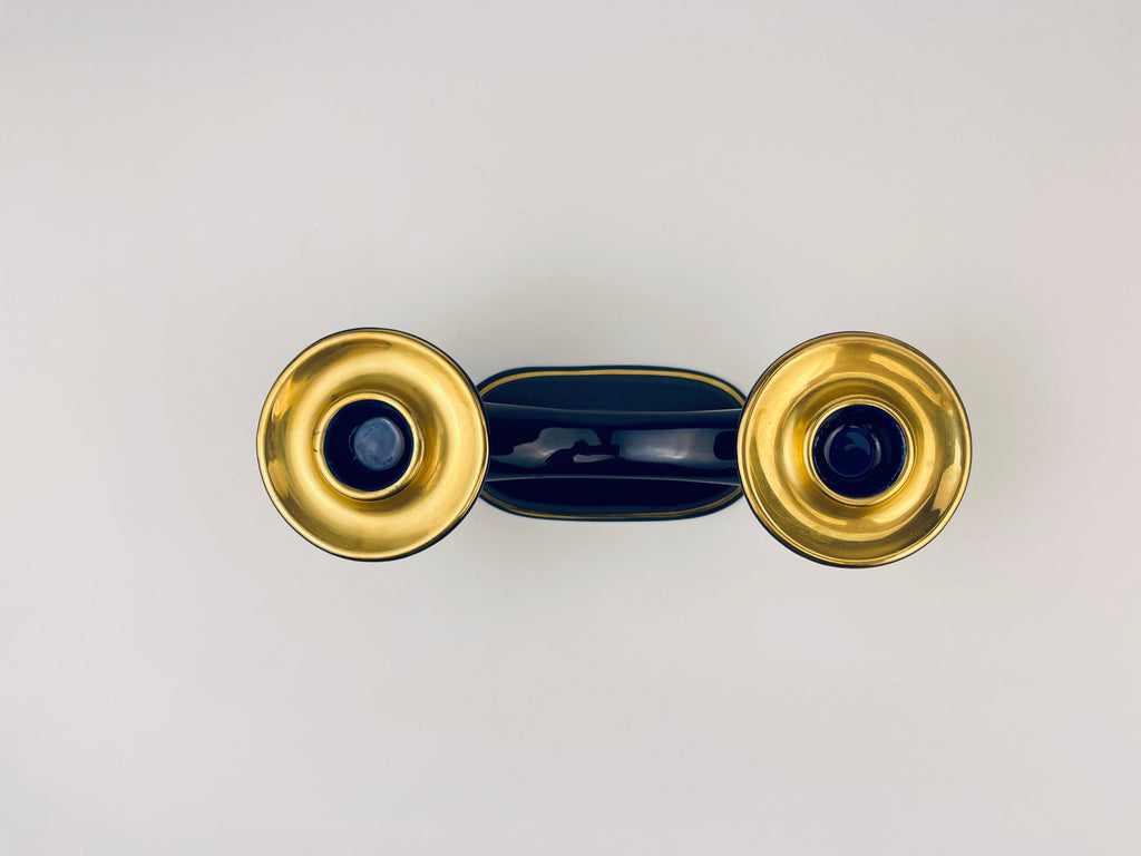 Product image for 'vintage cobalt blue gold porcelain dual candlestick holder made in west germany' (view 237b11)